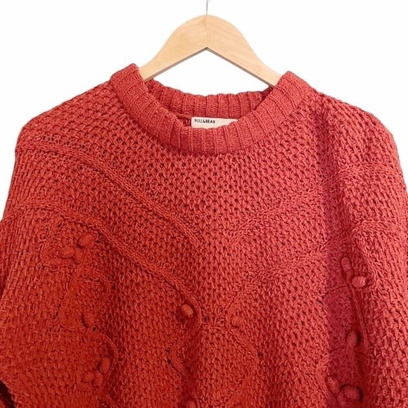 Pull & Bear Sweater Pumpkin Fall Chenille Popcorn Pullover Women’s Size Medium - Picture 3 of 7